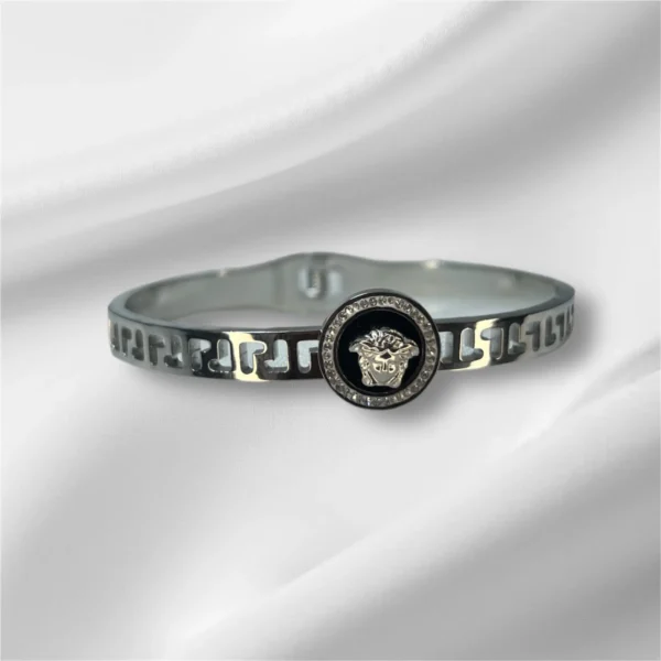 Versace-Inspired Silver Bangle Bracelet - Elegant Designer Style - Image 2